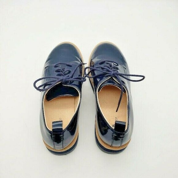 ZARA Kids Black Blue PATENT FINISH CUT OUT BLUCHERS Derby Shoes Size 6.5 - Picture 7 of 8